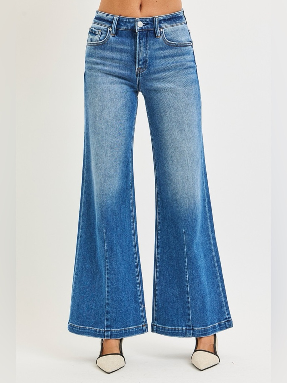 RISEN Full Size Mid Rise Wide Leg Jeans with Flared Look Plus Size - Picture 3 of 7